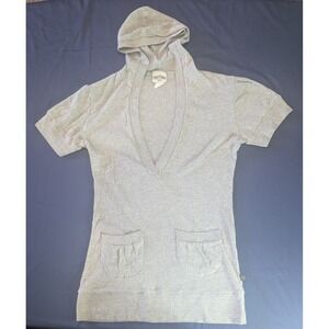 Outlaw USA Women's Gray Ribbed Short Sleeve Hoodie Pockets Size 1X